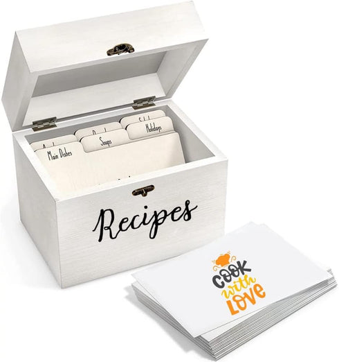 Personalized Wooden Recipe Box with Dividers and Card Holder - Vintage Farmhouse Style Recipe Organizer (Brown)...