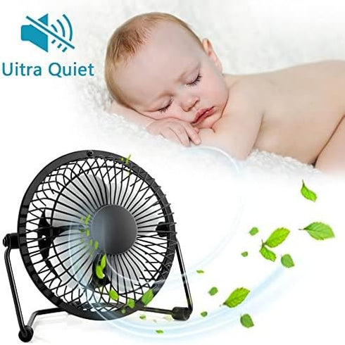 xasla 4 Inch Small USB Desk Fan, Mini Quiet Fan with Metal Construction & Strong Airflow & 360°Adjustable Tilt Angle, Personal Cooling Fan for Des...
