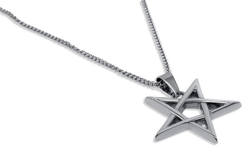 Stainless Steel Inverted Pentagram Inverted Star Pentacle Necklace and Pendant...