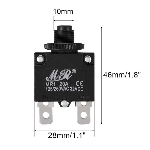 uxcell 2Pcs Thermal Overload Protector AC 125/250V 20A Push Button Reset Circuit Breaker with Knob...