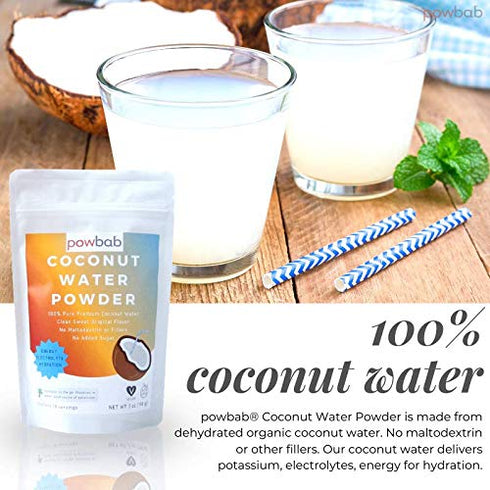 powbab Coconut Water Powder From 100% Organic Coconut. No Sugar Added. Pure Delicate, Clean Taste. Dehydrated, Not Freeze Dried, Raw, Unsweetened ...