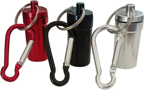 Aluminum Keychain Pill Box with Carabinieri?Air Tight Metal Pill Container?Waterproof Pill Organizers for Outdoor Camping?Travel (Black,RED and Si...