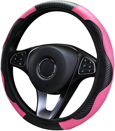 Car Steering Wheel Cover, Universal Microfiber Leather Elastic Carbon Fiber 15 inch Breathable Anti-Slip Steering Wheel Protector for Men Women,Pi...