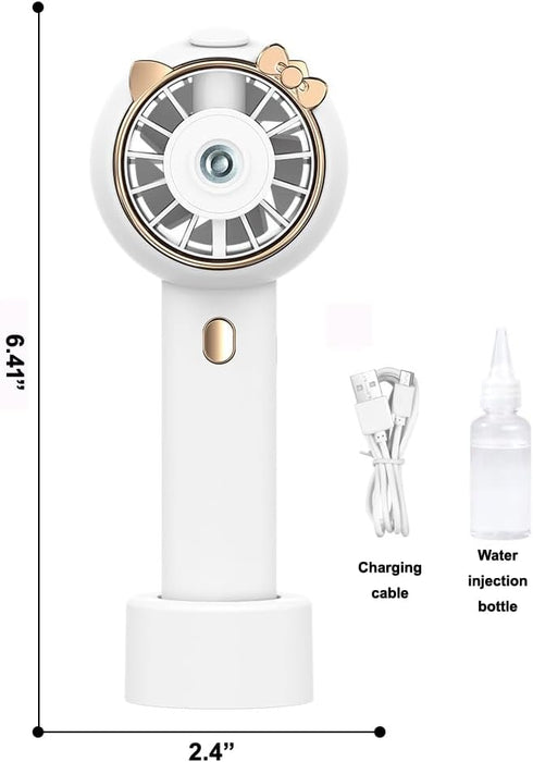 Hand held spray mini fan Misting fan portable USB rechargeable water filling spray fan with 3 speeds (cat series, pink)...
