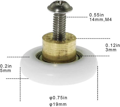 Set of 4 Dia 19mm Stainless Steel Shower Door Wheels Rollers Runners, White, 19mm x 5mm (Stainless steel-4PCS)...