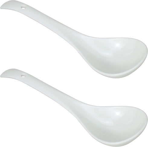 2 Pack Porcelain Serving Spoon Soup Ladles for Serving Cooking Mixing Stews Noodles Rice Soup - 9 inch Long...