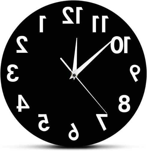 The Geeky Days Reverse Wall Clock 12 inch Unusual Numbers Backwards Modern Decorative Clock Watch Excellent Timepiece for Your Wall...