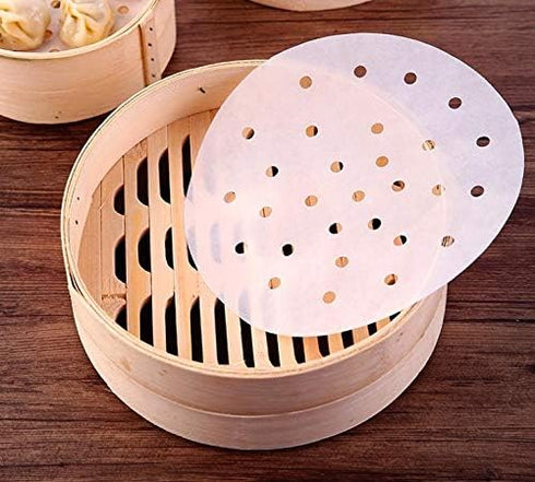 200pcs Air Fryer Liners, 10 inches Bamboo Steamer Liners, Premium Perforated Parchment Steaming Papers, Non-stick Steamer Mat Liner for Air Fryers...