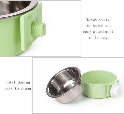 Pet Hanging Bowl 2-in-1 Removable Stainless Steel Food Hanging Bowl for Puppy/Cat, Andiker Pet Bowl Hanging Cage Large Water Food Feeder for Dogs ...