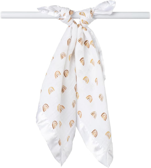 Lulujo Security Lovey Blankets| Unisex Softest Breathable Cotton Muslin Security Blanket Set with Silky Satin Trim| Neutral Comforting Blanket for...