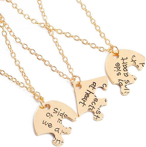 3 Pcs Best Friends Forever Engraved Necklace Broken Heart Charm Pendant Set BFF Friendship Necklace (Gold - " We are sisters connected at heart ")...