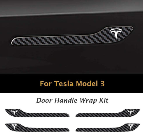 IPG for Tesla Model 3 / Model Y Door Handle Decal Sticker Wrap Kit (Set of 4) with Tesla Logo (Black Carbon Fiber)...