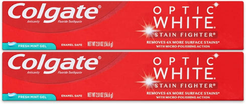 Colgate Optic White Toothpaste, Stain Fighter, Fresh Mint Gel, Travel Size 2.0 oz (Pack of 2)...