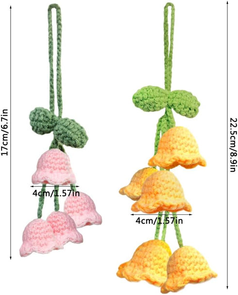 AFUNTA Bellflower Car Rear View Mirror Accessories, 2 PCS Cute Car Accessories, Hand Knitted Car Mirror Hanging Accessories for Women Interior...