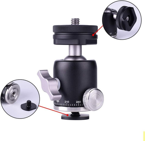 Camera Tripod Mini Ball Head Mount with Cold Shoe - Metal Professional Panoramic Ballhead 360° Pan 90° Tilt Tripod Mount Adapter with 1/4" Screw f...