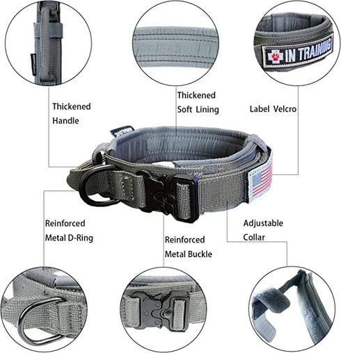 Tactical Dog Collar with Velcro, Adjustable Nylon Dog Collar with Heavy Duty Metal Buckle, K9 Military Dog Collar with Handle, Dog Collar for Smal...