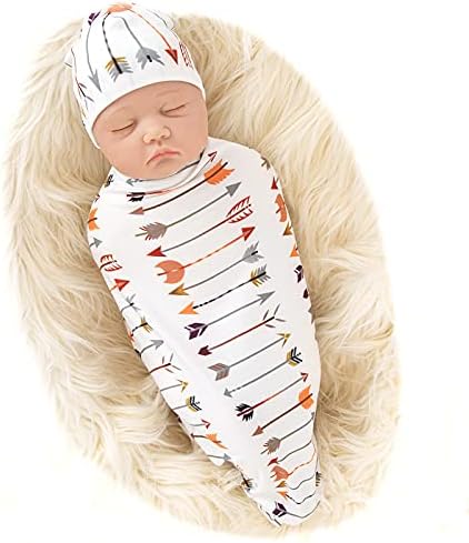 Galabloomer Newborn Swaddle Blanket with Beanie Set Baby Boy Receiving Blanket White Arrow...