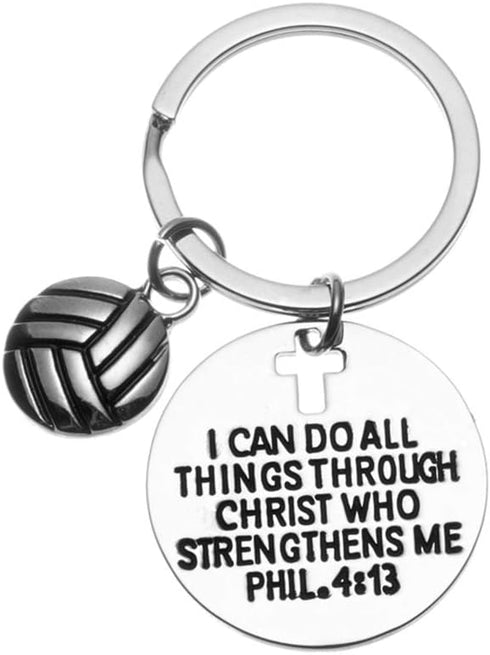 Sportybella - Volleyball Charm Key Chain, Engraved (I Can Do All Things Through Christ Wo Strengthens Me, Phil 4:13) Keychain Accessories with Vol...