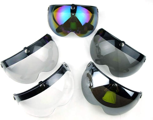 WANCAR Universal Motorcycle Retro Pilot-Style Standard 3 Snap-Button Visor Flip Up Down Open Face Helmet Wind Shield(Clear)...