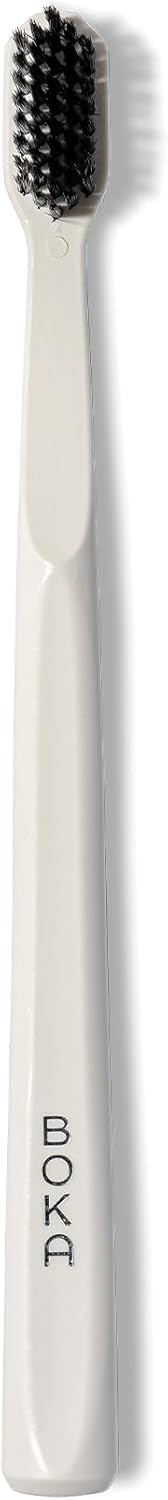 Boka Classic Manual Toothbrush with Extra Soft Activated-Charcoal, Tapered Bristles, Bioplastic Handle That Includes Travel Cap, Dentist-Approved,...