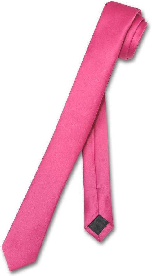 Vesuvio Napoli Narrow NeckTie Extra Skinny HOT PINK FUCHSIA Thin 1.5" Neck Tie...