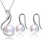 Bridal Wedding Jewelry 8-9 mm Genuine Pearl 18'' Pendant Necklace Earrings Set for Women 925 Sterling Silver White...