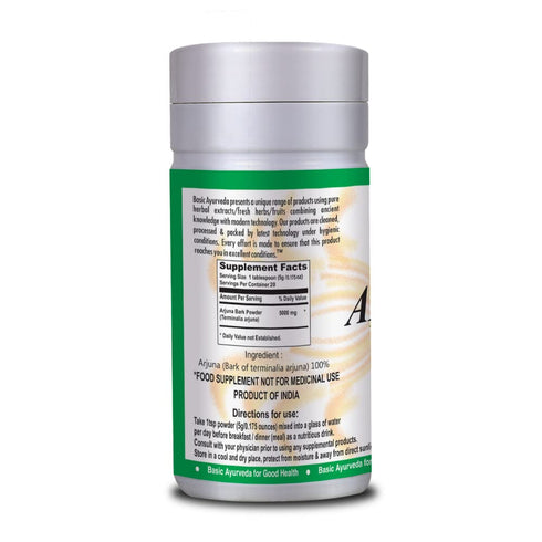BASIC AYURVEDA Arjuna Powder | 3.53 Oz (100g) | Organic & Raw Terminalia Arjuna Bark Powder | Plant Based Herbal Supplement...