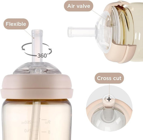 Straw Set for All in One Baby Bottle, with Straw Top, Handle, Straw, Weighted Straw, Straw Cleaning Brush All in One Kit, Easy to Clean, Straw wit...