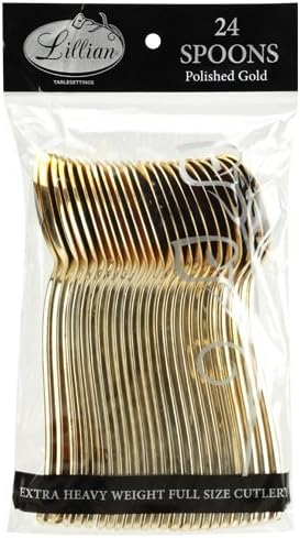 Plastic Cutlery Silverware Extra Heavyweight Disposable Flatware, Full Size Plastic Spoons Like Gold 24 Pack...