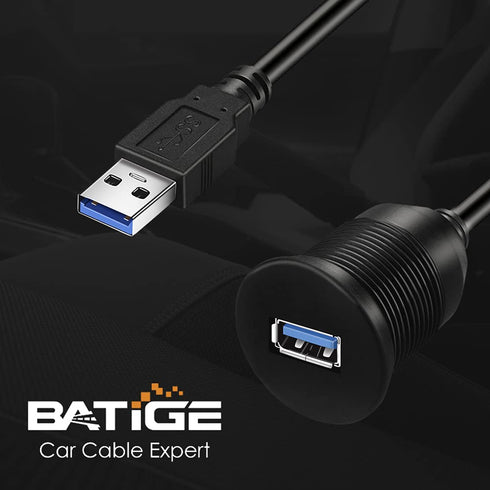 BATIGE Single Port USB 3.0 Male to USB 3.0 Female Car Mount Flush Cable Waterproof for Car Truck Boat Motorcycle Dashboard Panel - 6ft...