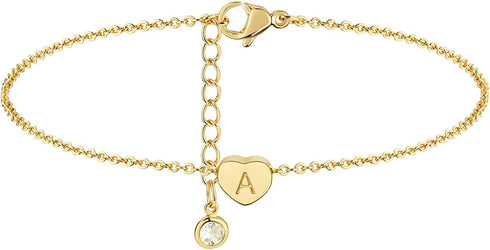 Gold Initial Anklet for Women Tiny Heart Charm Sideways Letter A Engraved 14K Gold Plated Dainty Chain Minimalist Personalized Beach Jewelry Gift...