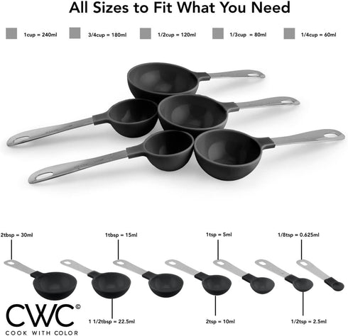 COOK WITH COLOR Measuring Cups Set and Measuring Spoon Set, Stainless Steel Handles, Nesting Kitchen Measuring Set, Liquid Measuring Cup Set, 12 P...