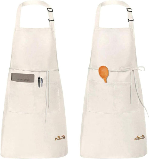 Viedouce 2 Packs Aprons Cooking Kitchen Waterproof,Adjustable Chef Apron with 2 Pockets for Home,Restaurant,Craft,Garden,BBQ,School,Coffee House,A...