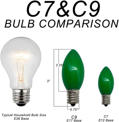25 Pack C9 LED Replacement Christmas Light Bulbs, E17 Base Led Bulb Outdoor Christmas Lights, Waterproof Commercial Grade Holiday Decoration Repla...
