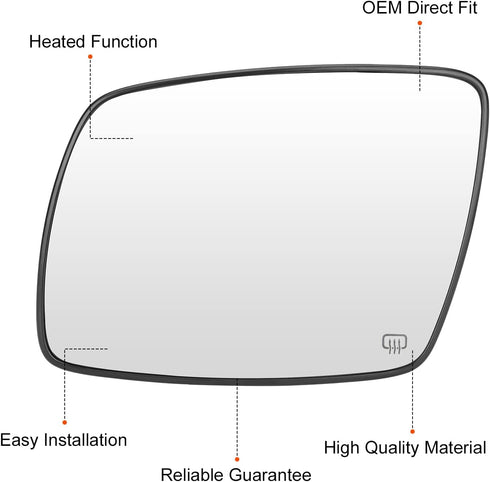 Left Driver Side Mirror Glass Replacement for 2009 2010 2011 2012 2013 2014 2015 2016 2017 2018 Dodge Journey Rear View Side Heated Mirror Replace...