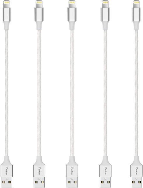 Cable and Charger Cord Compatible with iPhone 15/15 Pro/14/13/12/11/XS/XR/X/8/7/6s/5se/5c/5s, iPad Pro/Mini/Air, iPod Touch - Pack of 5 (Silver).....