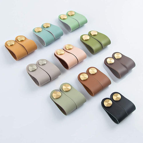2Pcs Genuine Leather Dress Drawer Pull Loop Cupboard Handles Mordern Cabinet Knobs with Screws for Home Office Kitchen Living Room Bedroom Childre...