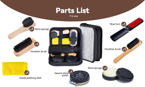 YUET Shoe Shine Cleaning Care Barrel Kit Set For Brown Black Leather With Polish Brush Travel Case Luxury Premium Soft Horsehair Bristle Dauber, W...