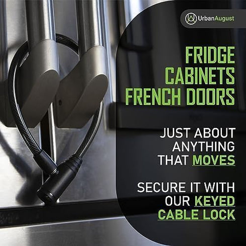 Urban August Child-Proof Refrigerator Lock for Kids & Adults - Lock for French Door Fridge and Cabinet (Regular, Black - 1 Pack)...