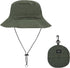 Waterproof Bucket Rain Hat with Chin Strap, Packable Sun Hat for Men Women Summer Lightweight Hiking Outdoor Cap Quick Dry Fishing Bucket Hat(army...