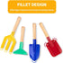 Beach Toys for Kids, 4 Pcs 8'' Sand Toys Set Metal Garden Tools with Sturdy Wooden Handle, Mesh Beach Bag (Blue),Gardening Equipment Fork, Rake, F...