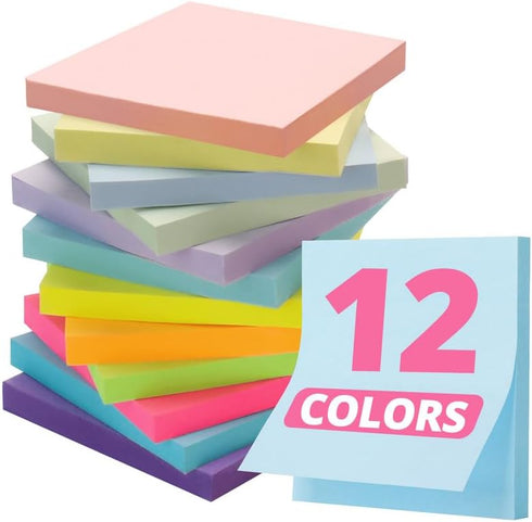 Sticky Notes, 12 Pads, 3x3 inches, Colorful Self-Stick Note Pads, Perfect for Office, Study, and Daily Life Organization - Soft Pastel...