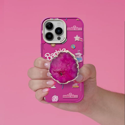 Grips by CRYSTALFY Pink Druzy Quartz Crystal Phone Grip & Phone Stand Authentic Natural Gemstone Swappable Top, Expandable Collapsible Holder for ...