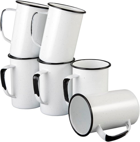 20 Oz Enameled Steel Mug (Set of 6) - Large Durable Mugs for Indoor/Outdoor Use, Oven and Fire-Safe, Reusable & Stackable, Dishwasher Safe Coffee ...