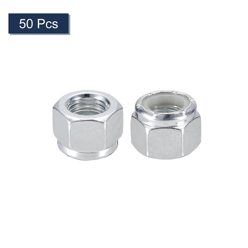 uxcell 50Pcs 3/8"-24 Nylon Insert Hex Lock Nuts, Carbon Steel Self-Locking Nylon Insert Stop Nut for Industrial Construction Fasteners, White&Whit...