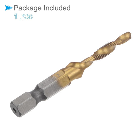 Combination Drill and Tap Bit, M4 x 0.7 Thread Size 1/4" Hex Shank, 4341 Titanium Coated High Speed Steel Tools - (Applications: for Aluminum Stai...