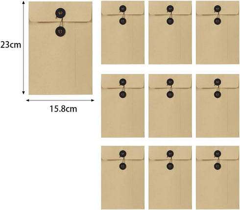 10 Pcs Vintage Kraft Paper File Folder Thickened A5 Filing Envelope Project Photo Pockets Reusable Document Wallet Bag with String Tie Closure for...