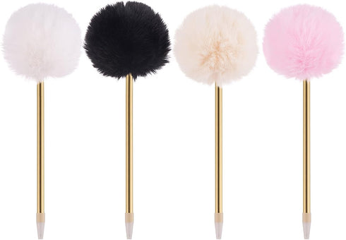 8 Pack Pompom Gift Plush Pen Gold Color Ballpoint Pen for Wedding,Office and Party...