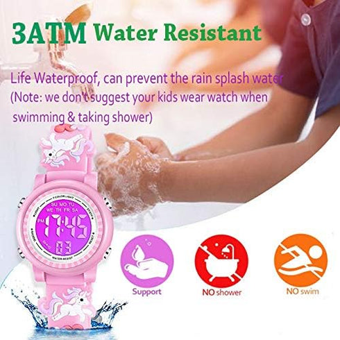 Venhoo Kids Watches 3D Cartoon Waterproof 7 Color Lights Toddler Wrist Digital Watch with Alarm Stopwatch for 3-10 Year Girls Little Child...