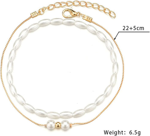 Boho Layered Pearl Ankle Bracelet Gold Baroque Pearl Anklet Bracelet Vintage Pearl Bead Chain Anklet Bracelet Round Pearl Chain Anklet Foot Chain ...